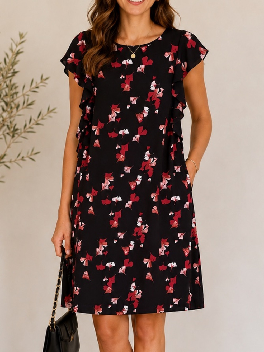 Banana Republic Floral Flutter Sleeve Shift Dress, Size 4